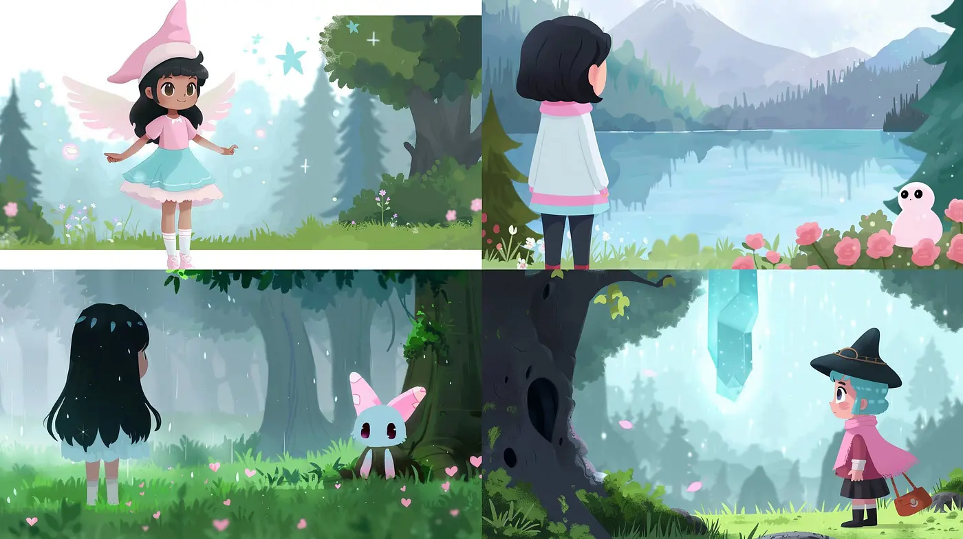 Enchanted Whimsical Forests: A Harmonious Blend of Pastel Hues and Soft Illustrative Textures - Midjourney sref style
