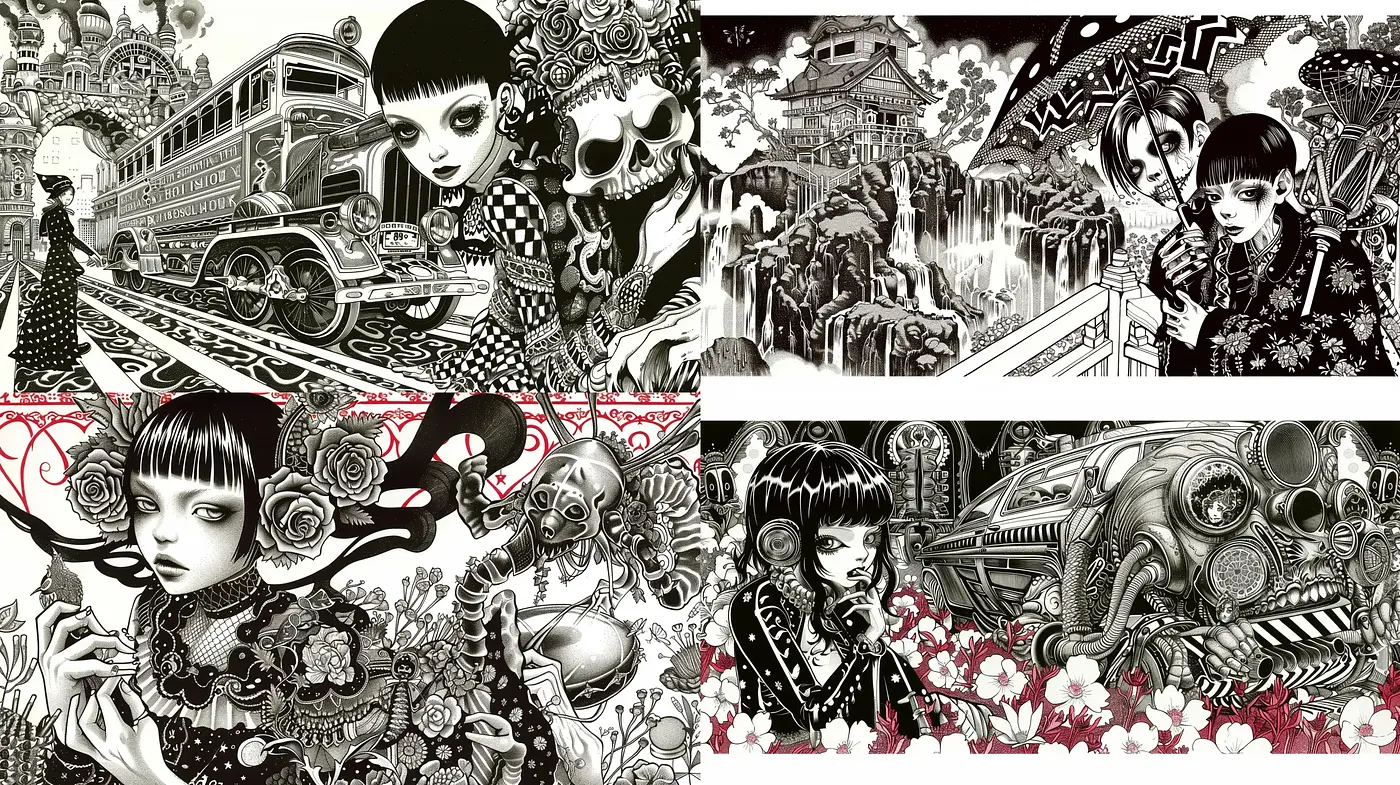 Monochrome Dreamscape of Surreal Intricacy - Midjourney sref style