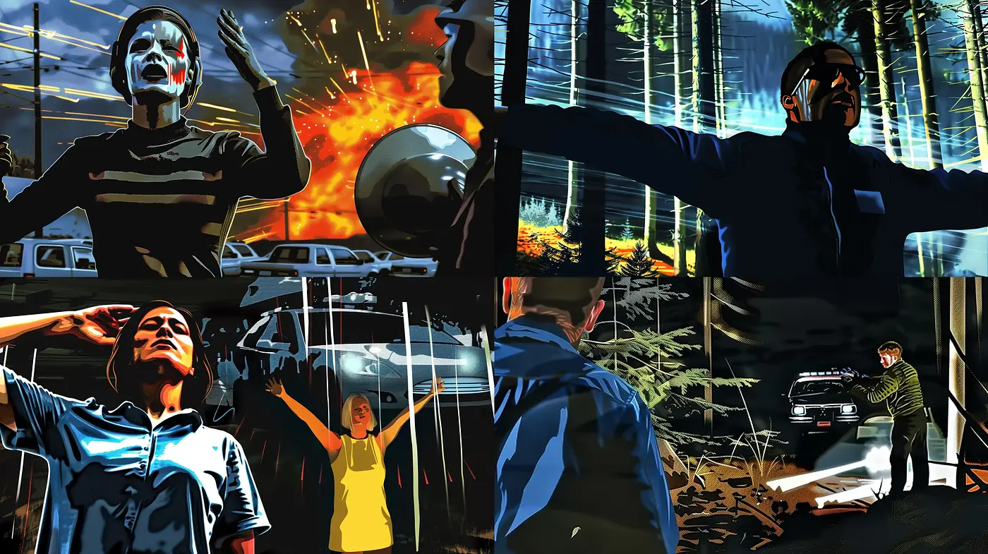 Dynamic Graphic Novel-esque Imagery With Intense Contrast - Midjourney sref style