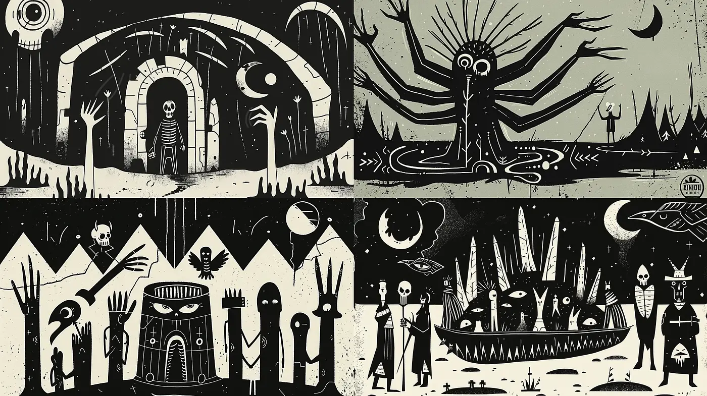 Monochromatic Retro Sci-Fi Illustrations - Midjourney sref style