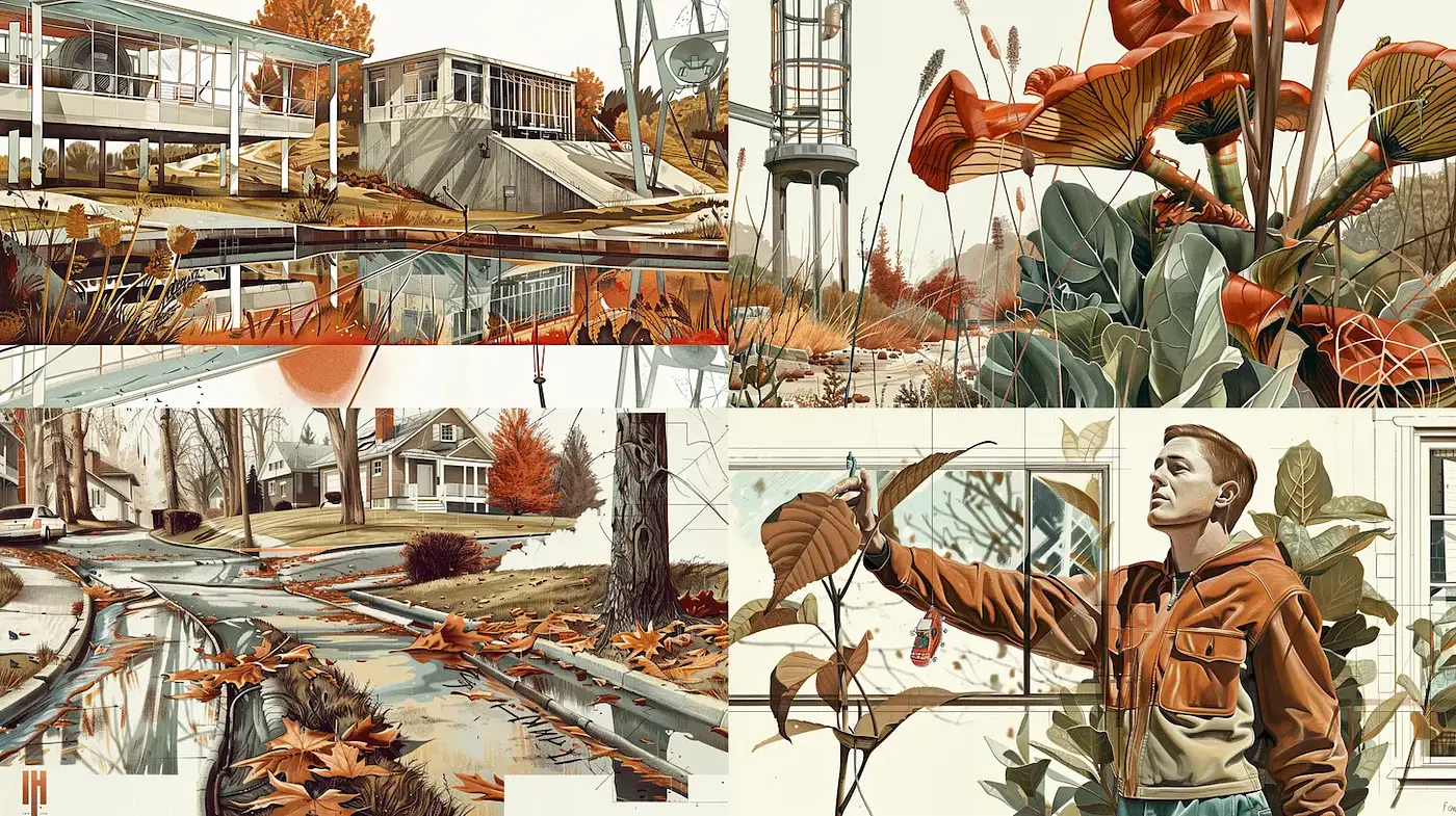 Exploration of Nature and Architecture with a Nostalgic Touch - Midjourney sref style