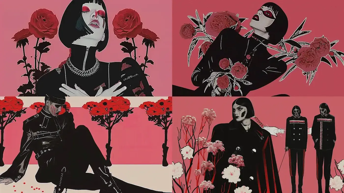 Strikingly Elegant Art Style with Floral Elements - Midjourney sref style