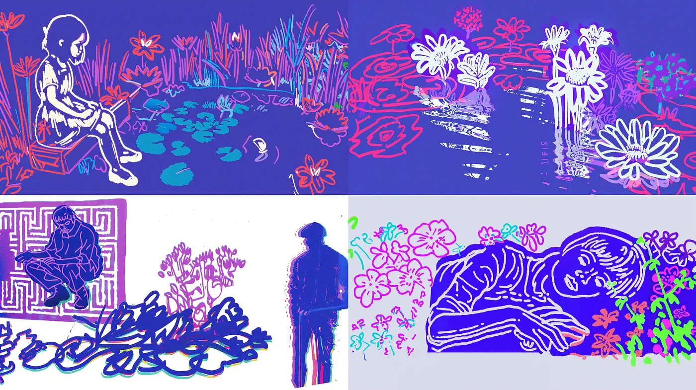 Vibrant Expressionism in Fluorescent Lines and Nature Motifs - Midjourney sref style