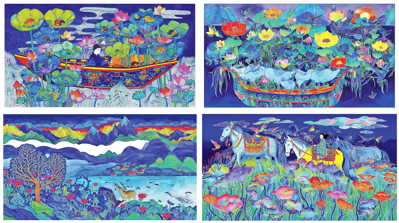 Vibrant and Intricate Floral Landscapes with Dreamlike Quality - Midjourney sref style