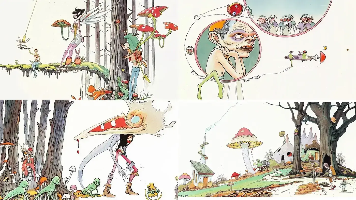 Surreal Whimsical Narrative with a Touch of Fantasy - Midjourney sref style
