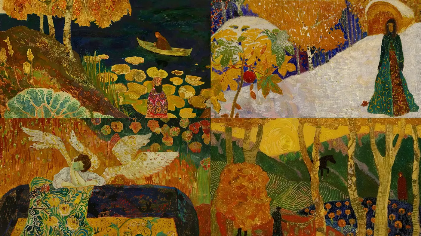 Textured Tapestry of Dreamlike Imagery in Autumnal Tones - Midjourney sref style