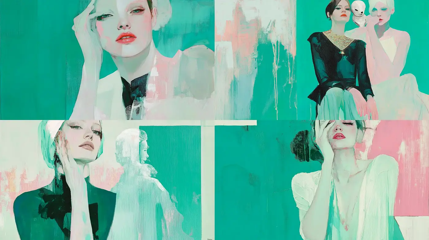 Ethereal Aquamarine Dreamscape: A Fusion of Fashion and Abstract Expressionism - Midjourney sref style