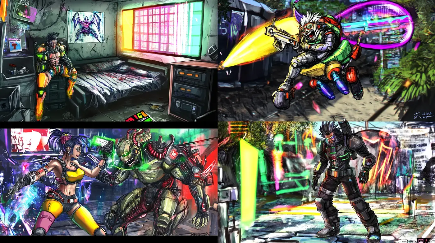 Futuristic Cyberpunk Tableau with Intense Chromatic Contrasts - Midjourney sref style