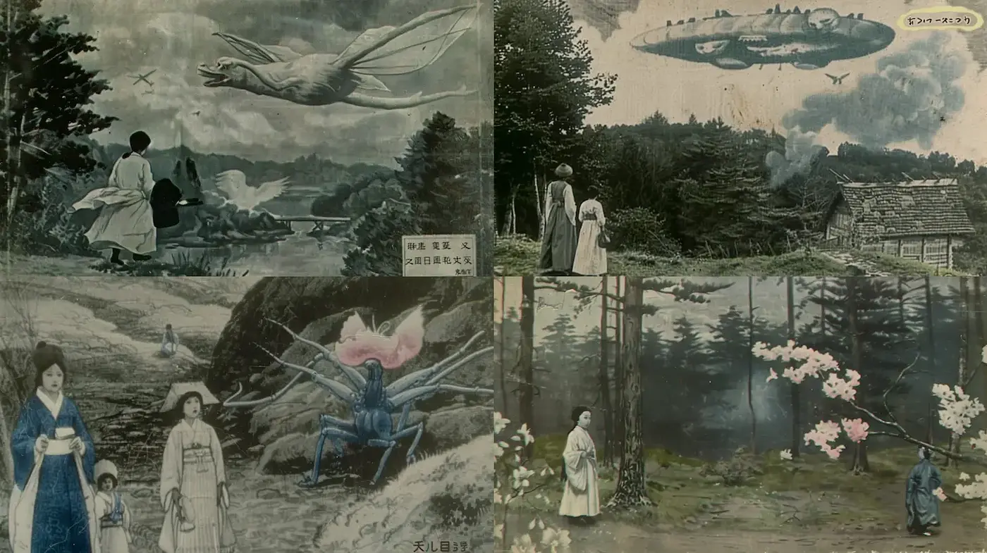 Ethereal Landscapes Combining Traditional Japanese Aesthetics with Whimsical Elements - Midjourney sref style
