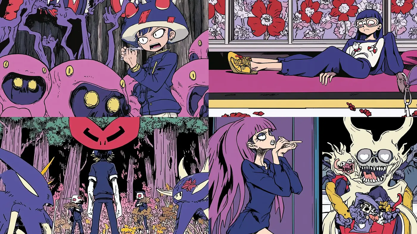 Surreal Anime Dreamscape with Eerie Overtones - Midjourney sref style