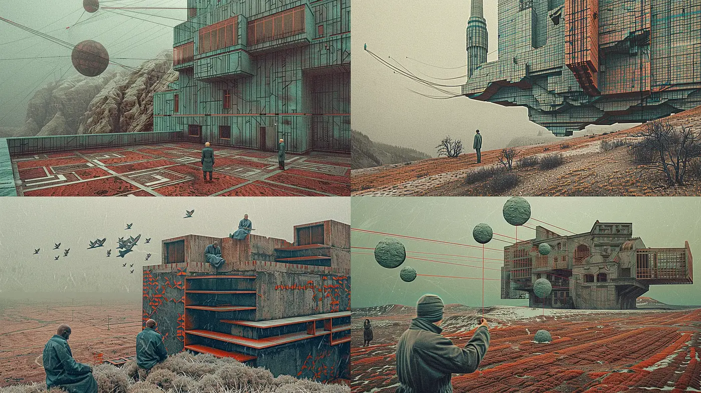 Dystopian Haze: A Retro-Futuristic Exploration in Sepia Tones - Midjourney sref style