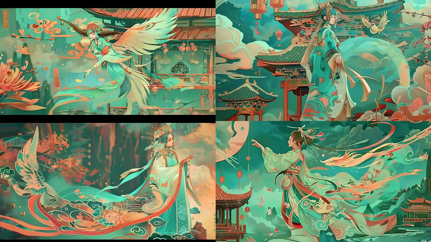 Ethereal Turquoise Dreamscape of Mythical Elegance - Midjourney sref style