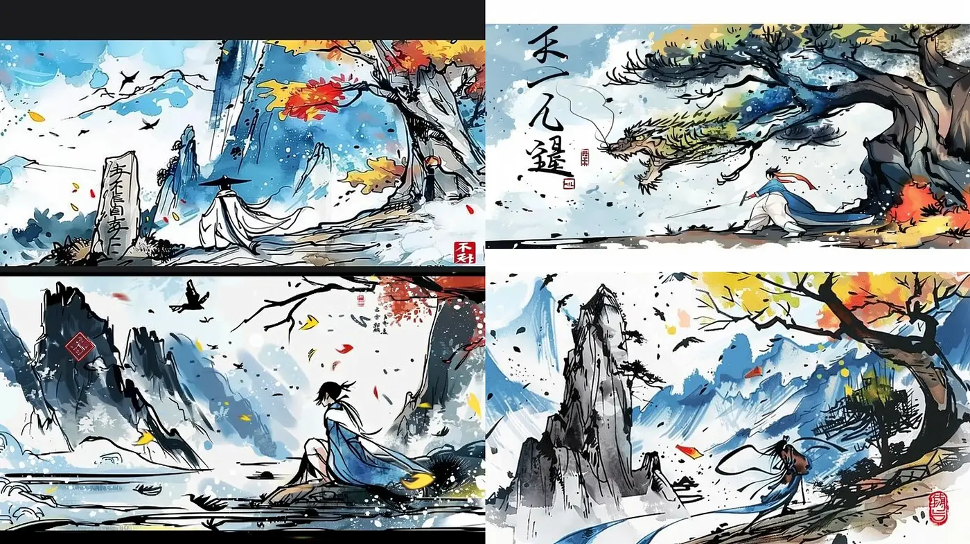 Ethereal Chinese Ink Wash Painting Fusion - Midjourney sref style