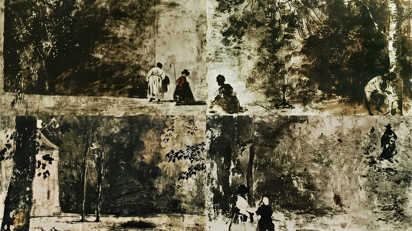Abstracted Shadows and Silhouettes with a Monochromatic Essence - Midjourney sref style