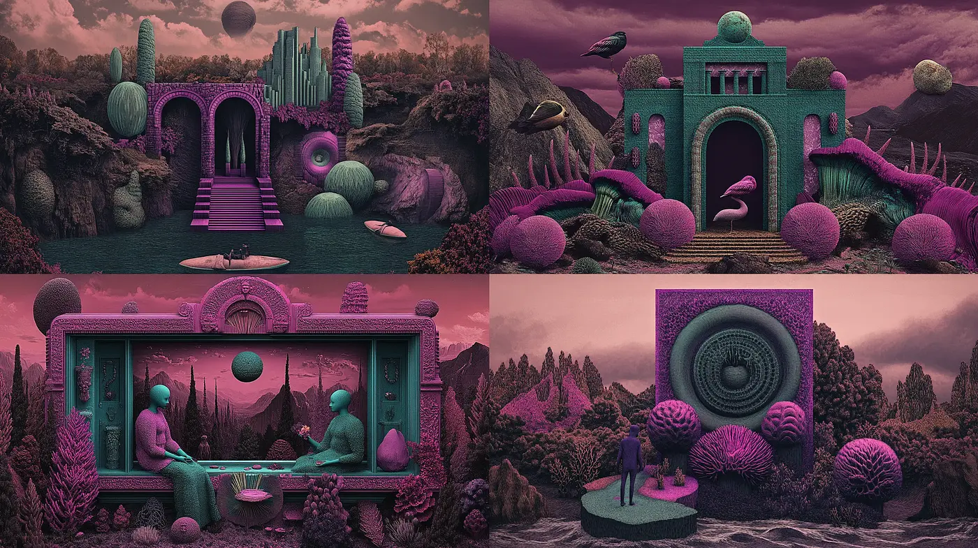 Mystical Twilight Dreamscape in Surrealistic Lavender Hues - Midjourney sref style