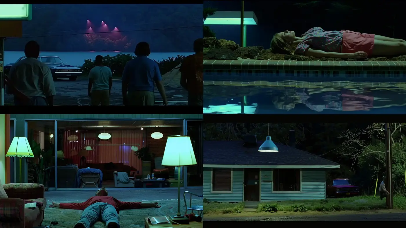 Nocturnal Hues of Cinematic Suspension - Midjourney sref style