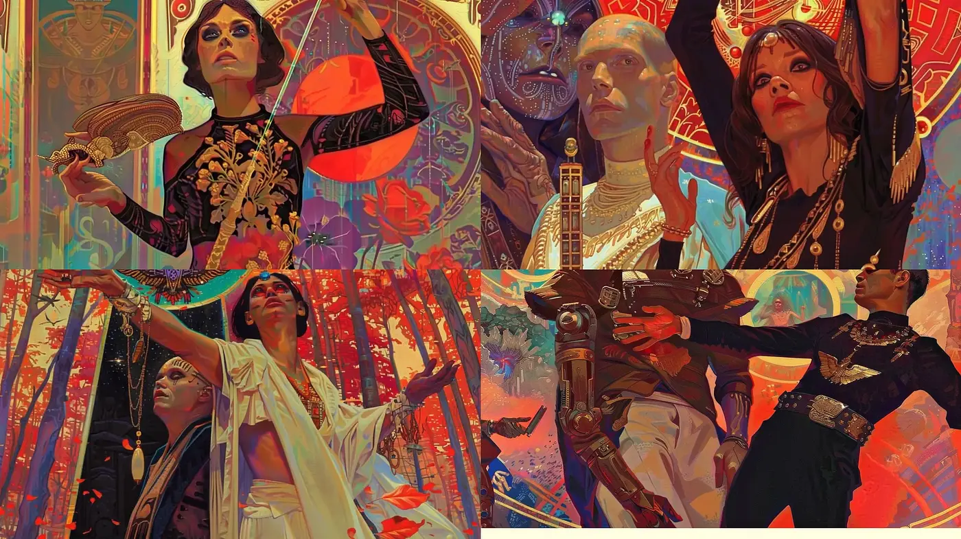 Futuristic Ethereal Dreamscape in Stylized Psychedelia - Midjourney sref style