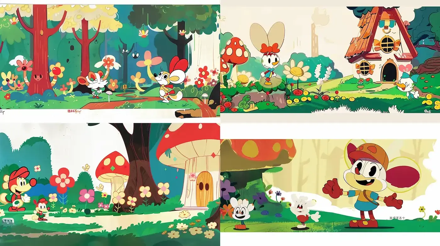 Charming and Whimsical Animated Landscape with a Playful Aesthetic - Midjourney sref style