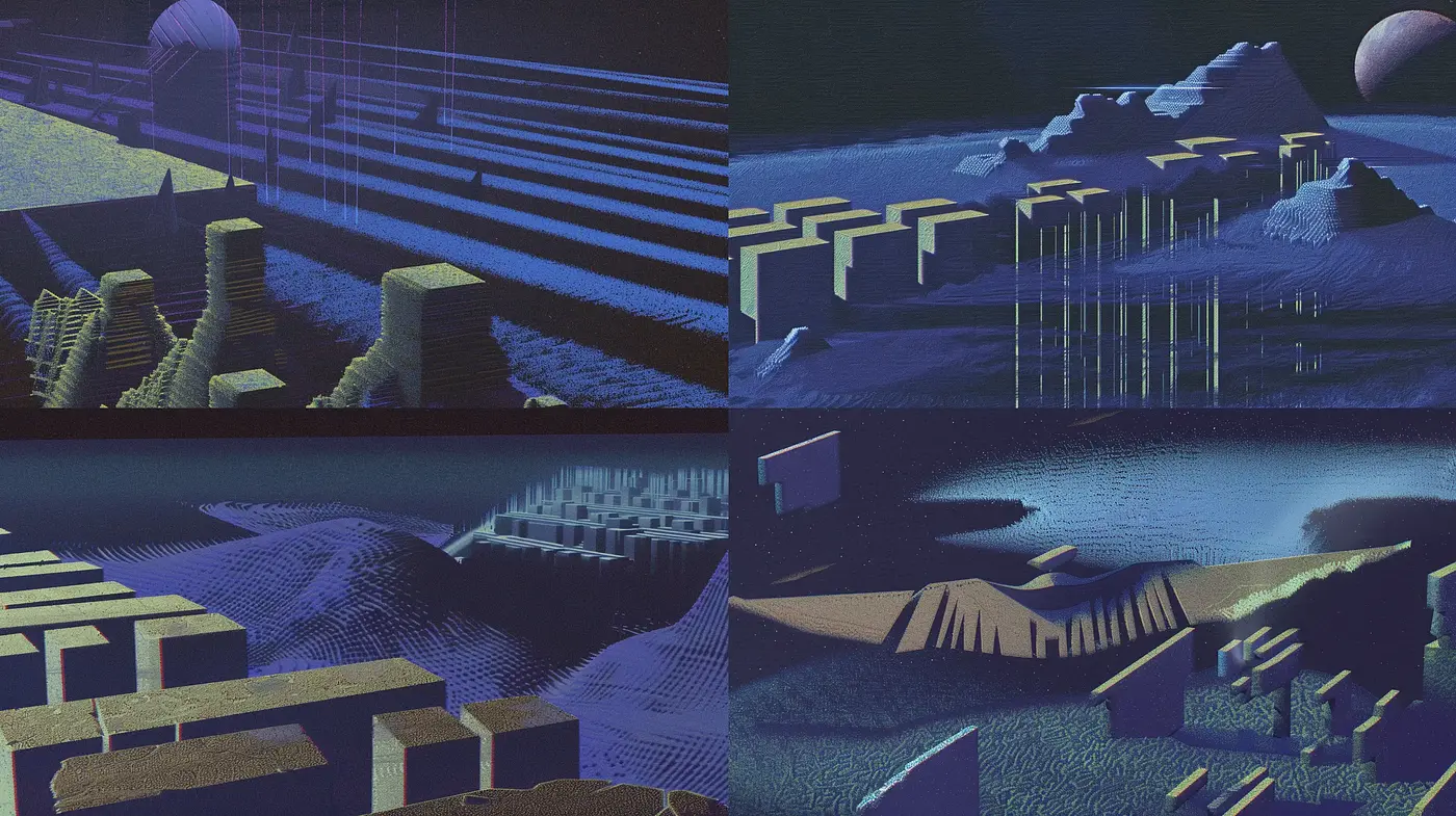Synthetic Nocturne: A Digital Homage to Surrealist Landscapes - Midjourney sref style