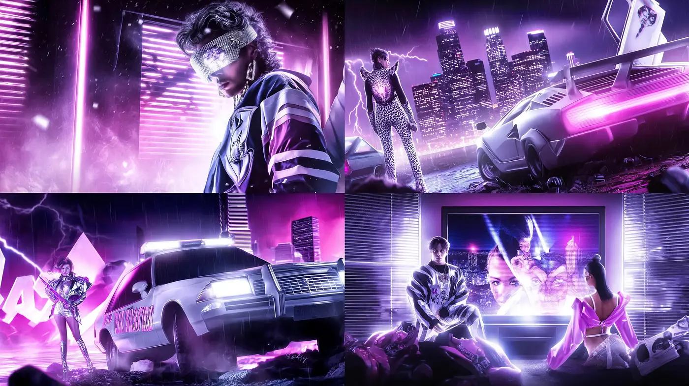 Futuristic Cyberpunk Aesthetic with Strong Neon Influences - Midjourney sref style