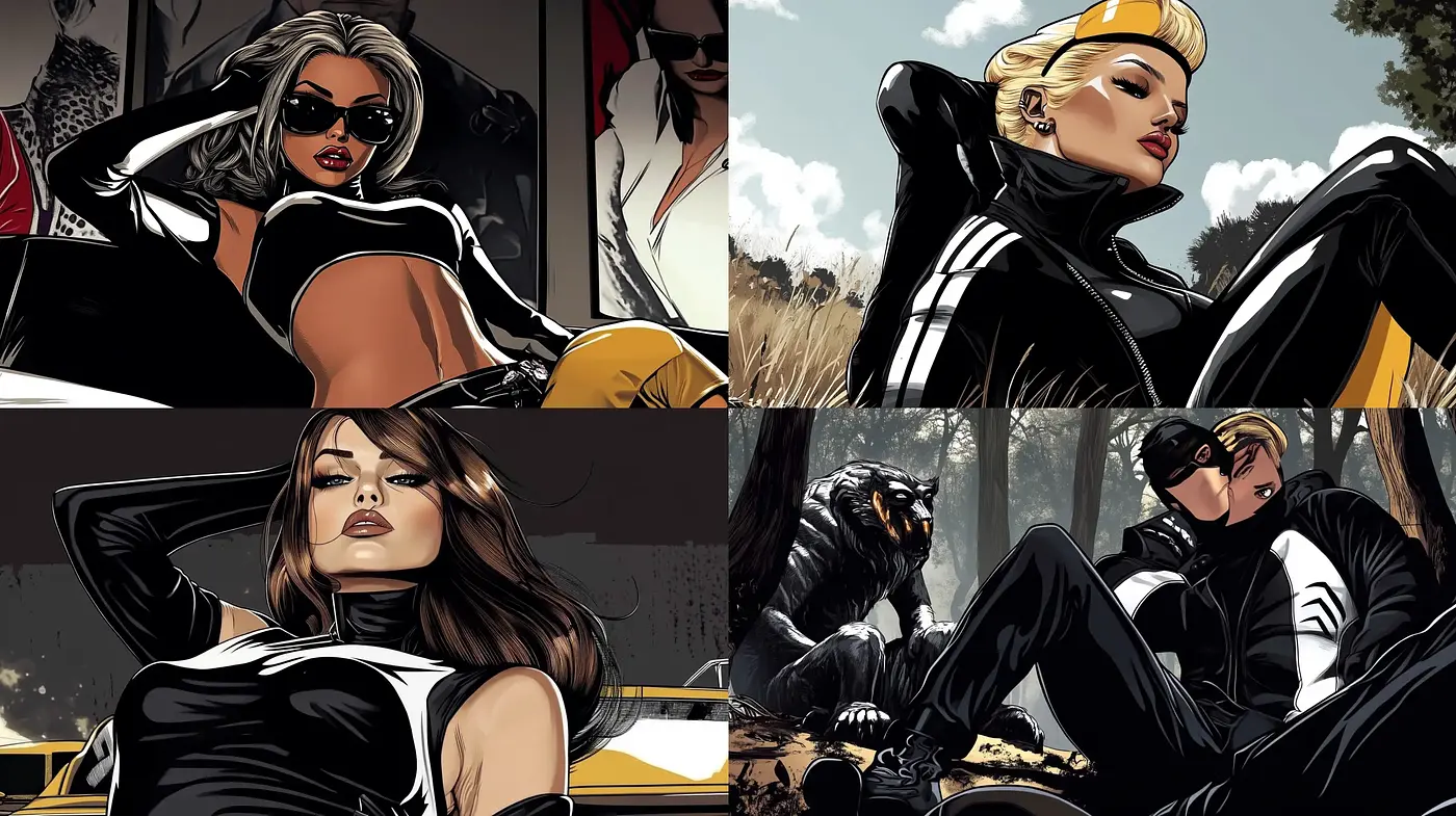 Dynamic Graphic Novel Elegance with a Retro Edge - Midjourney sref style