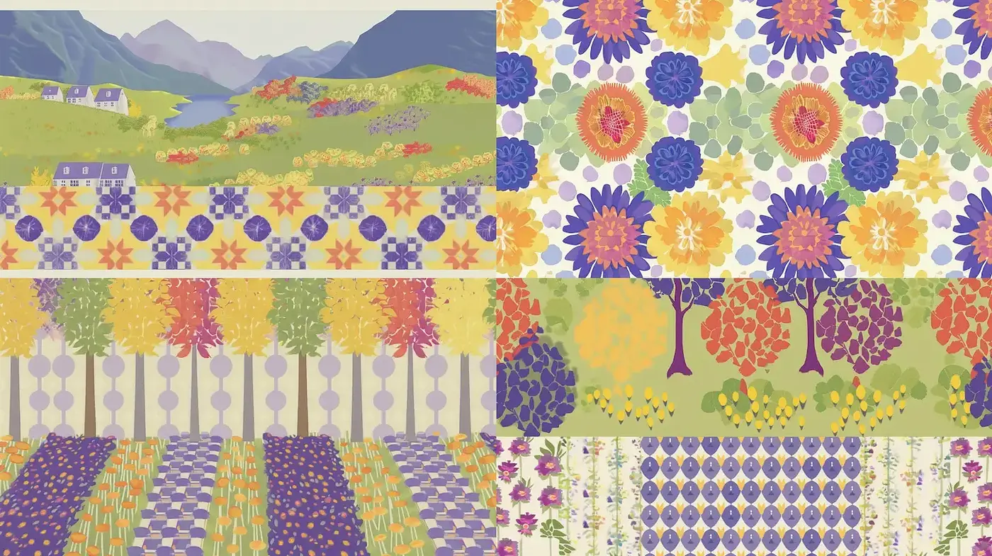 Charming Floral Patterns with Bold Geometric Elements - Midjourney sref style