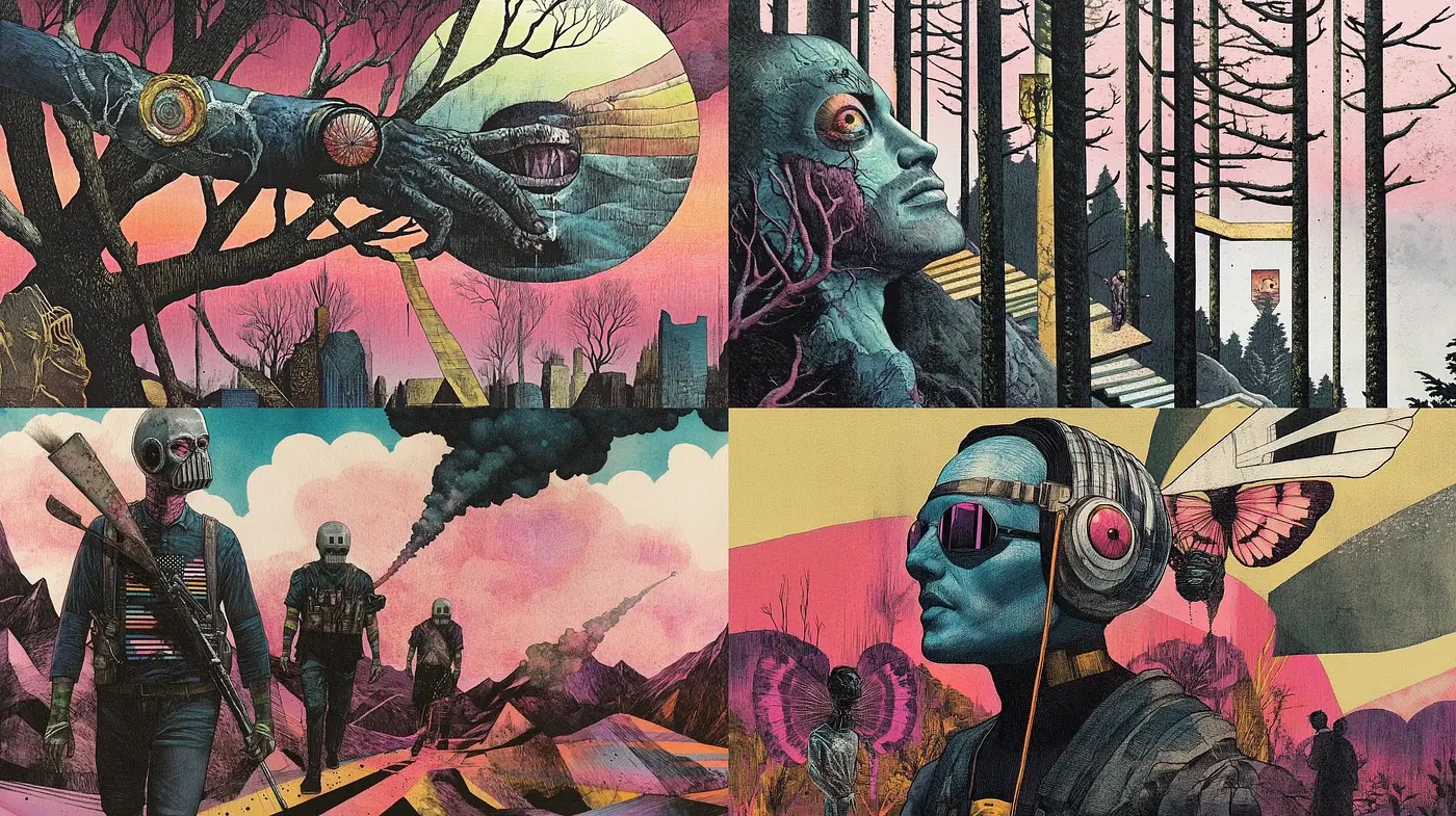 Surreal Techno-Organic Dreamscapes in Muted Tones - Midjourney sref style