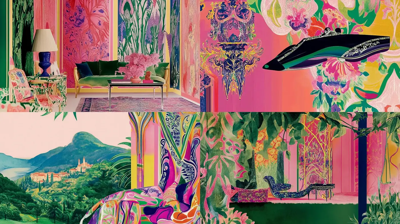 Vibrant Surrealistic Dreamscape: A Fusion of Bold Hues and Psychedelic Patterns - Midjourney sref style