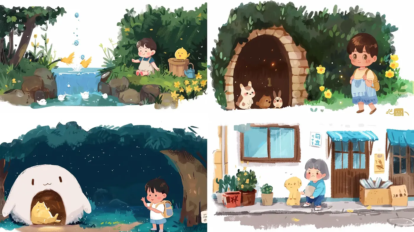 Whimsical Storybook Enchantment in Watercolor Illustrations - Midjourney sref style
