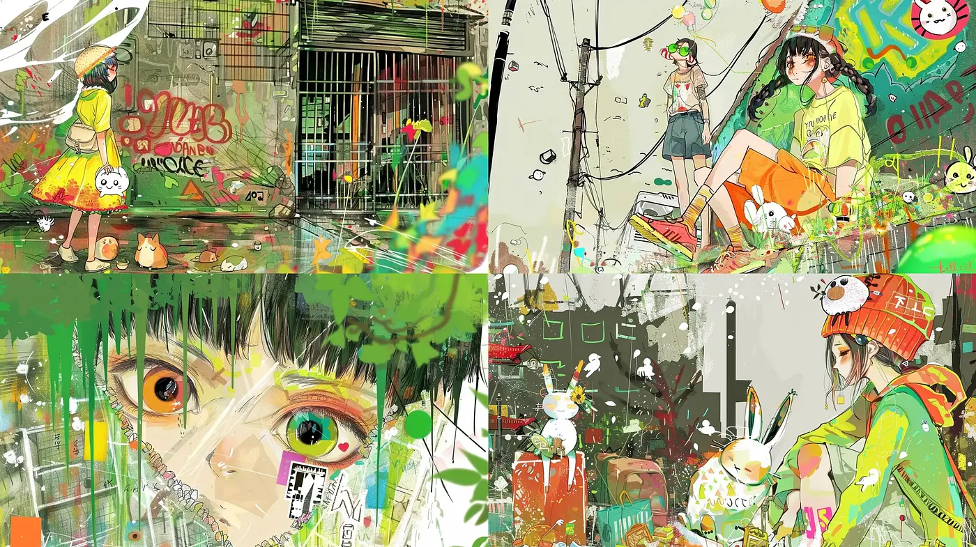 Whimsical and Vibrant Anime-Inspired Collage - Midjourney sref style