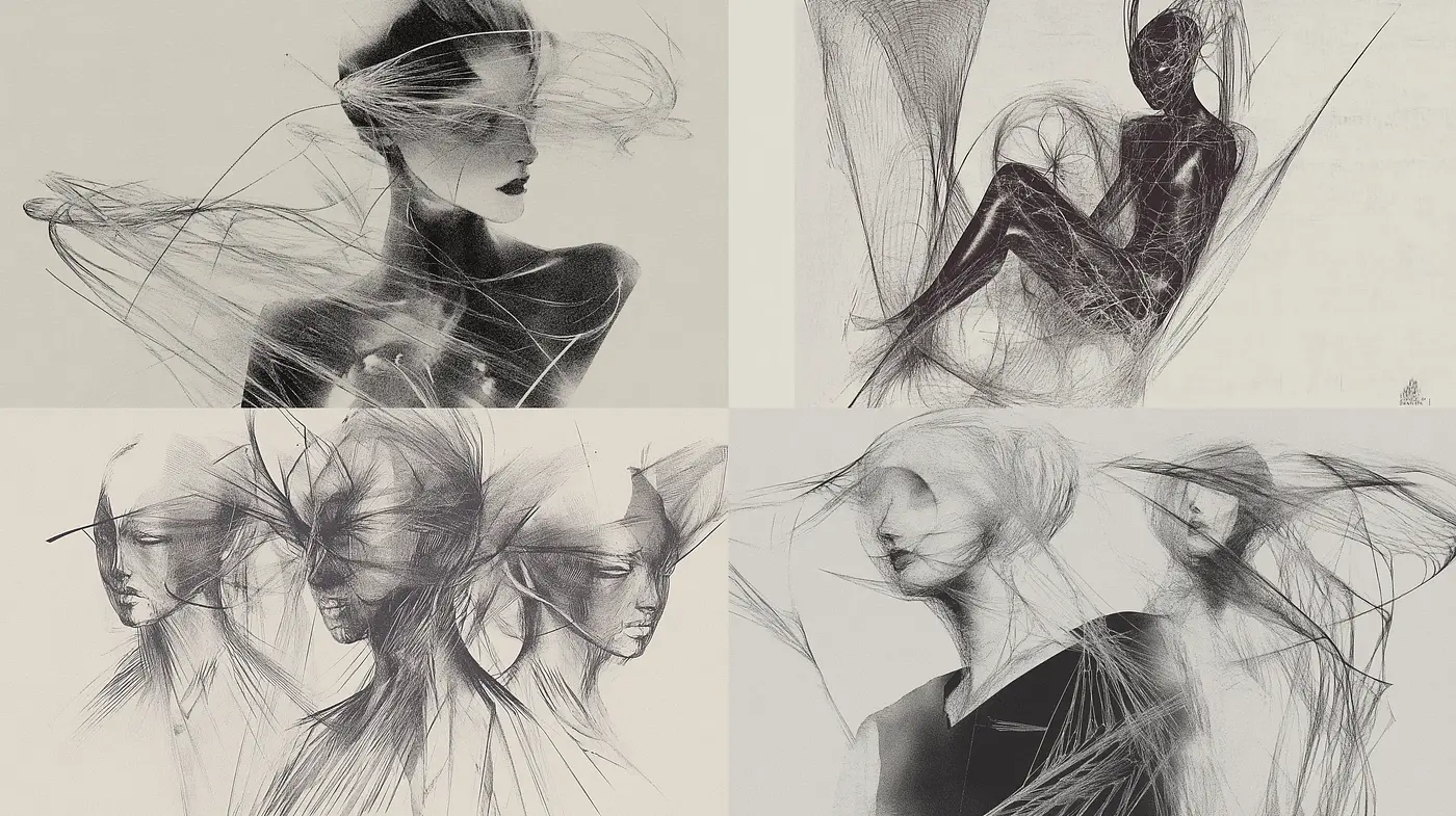 Whimsical Monochrome Threads of Imagination - Midjourney sref style