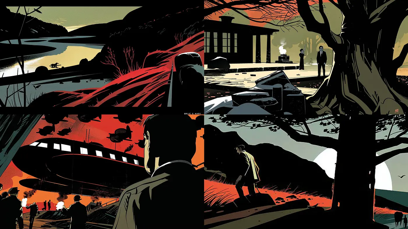 Stark Contrasts and Silhouetted Vignettes: A Homage to the Graphic Noir Style - Midjourney sref style