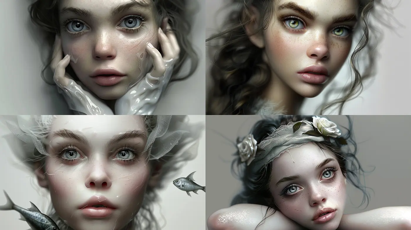 Enigmatic Serenity: A Cohesive Fusion of Hyper-Realism and Surreal Whimsy - Midjourney sref style