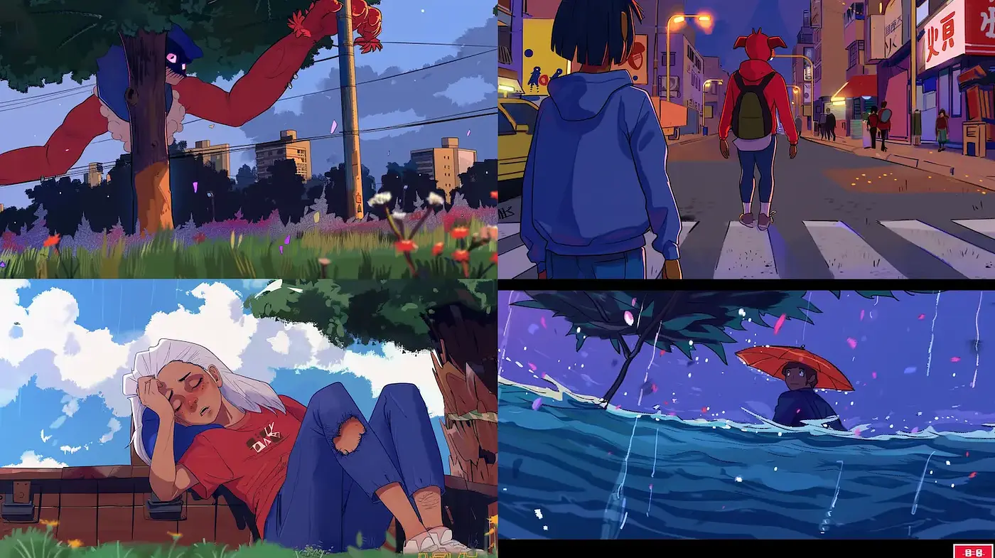 Vibrant and Dreamlike Urban Aesthetic with a Touch of Whimsy - Midjourney sref style