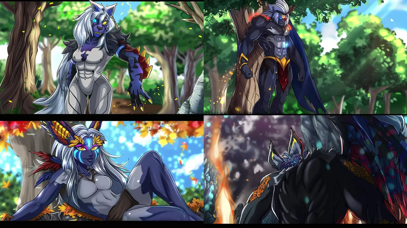 Lush Fantastical Anime Realm with Dynamic Characters - Midjourney sref style