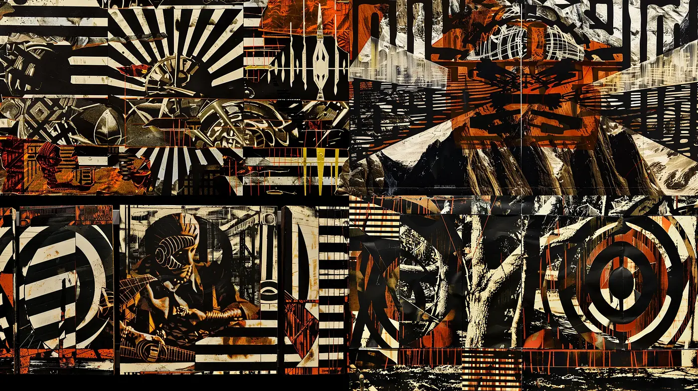 Abstract Expressionist Fusion with Geometric and Tribal Motifs - Midjourney sref style