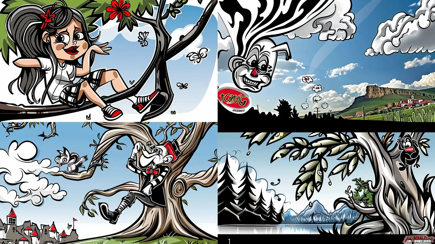 Energetic Comic Book Whimsy with Expressive Line Art - Midjourney sref style