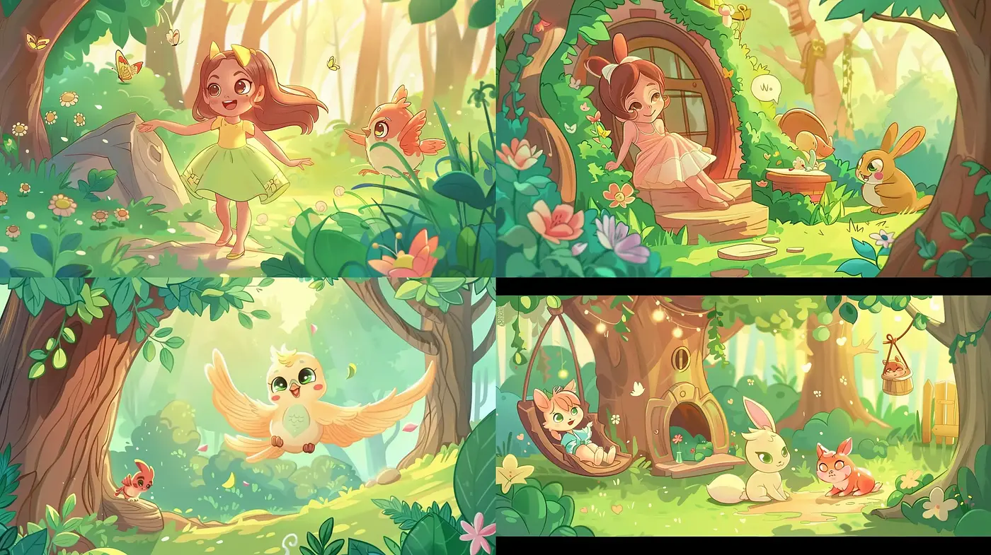 Enchanted Forest Whimsy: An Illustration of Magical Tranquility - Midjourney sref style