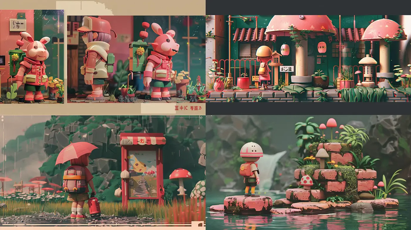 Whimsical Pastel Dreamscape of Stylized Characters - Midjourney sref style