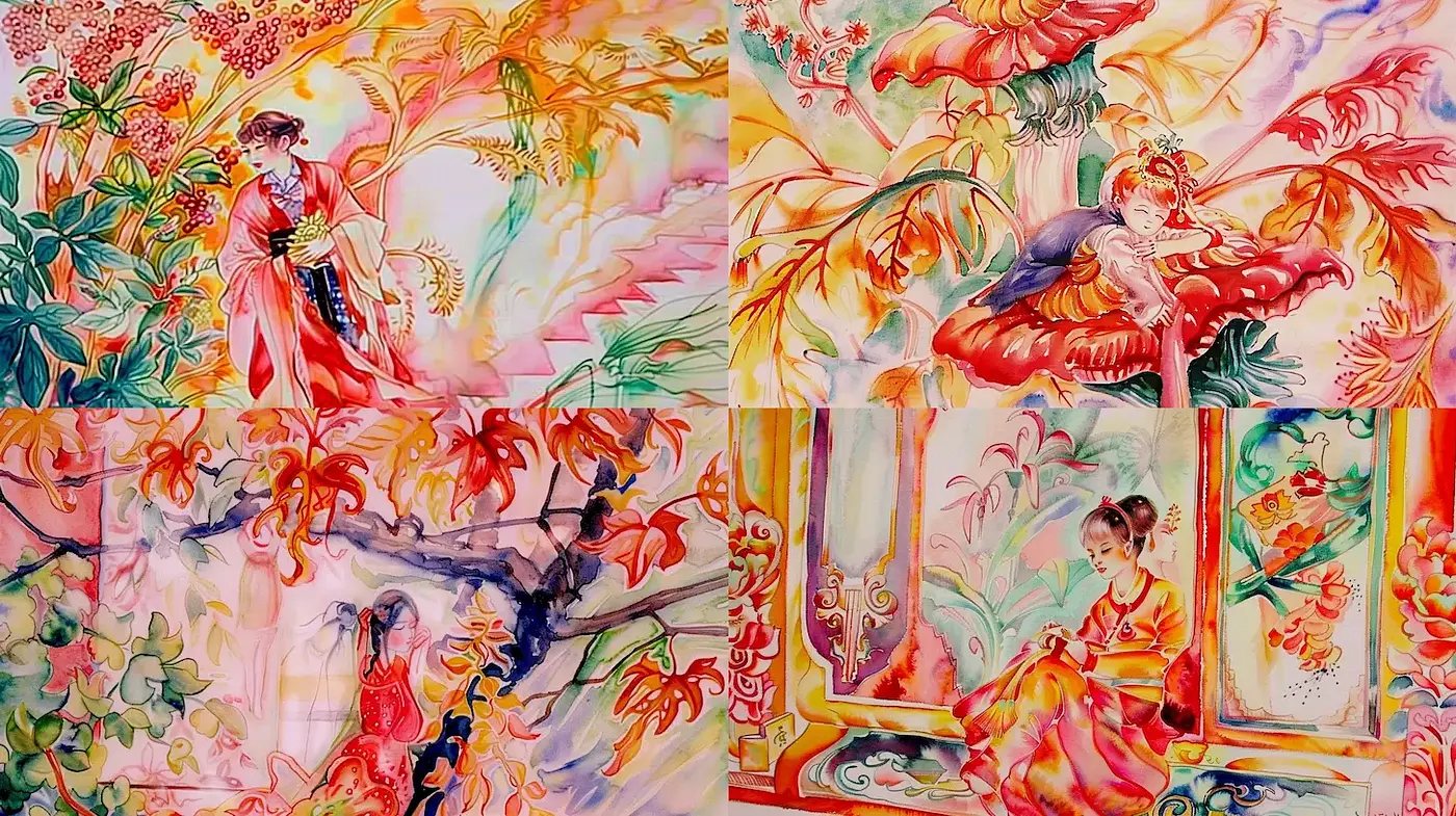 Lush and Vibrant Tradition-Inspired Illustrations with a Dreamlike Quality - Midjourney sref style