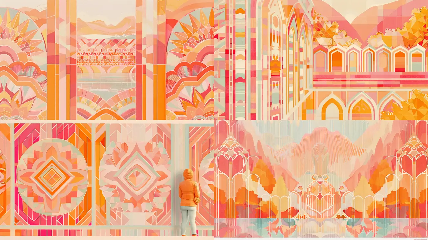 Warm Geometric Mirages: A Harmonious Fusion of Abstract Forms and Pastel Tones - Midjourney sref style