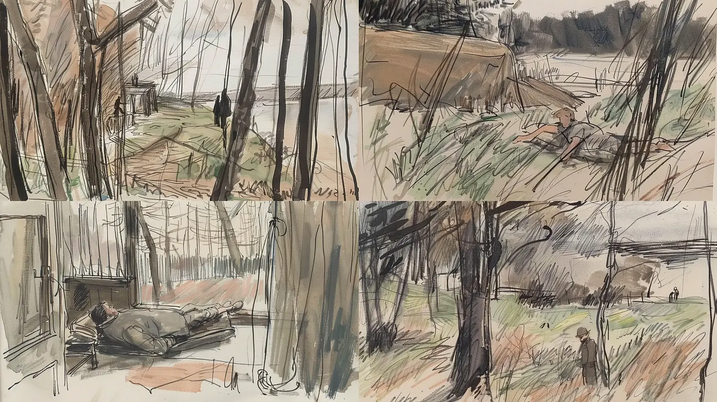 Sketchy Contemplation in Monochromatic Nuances - Midjourney sref style