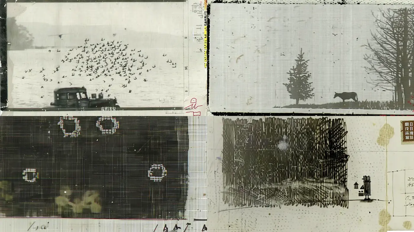 Monochromatic and Textured Artistic Exploration with a Vintage Aesthetic - Midjourney sref style