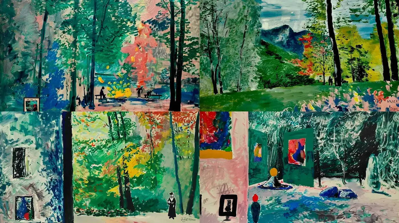 Vivid Expressionist Landscapes with Playful Geometric Elements - Midjourney sref style