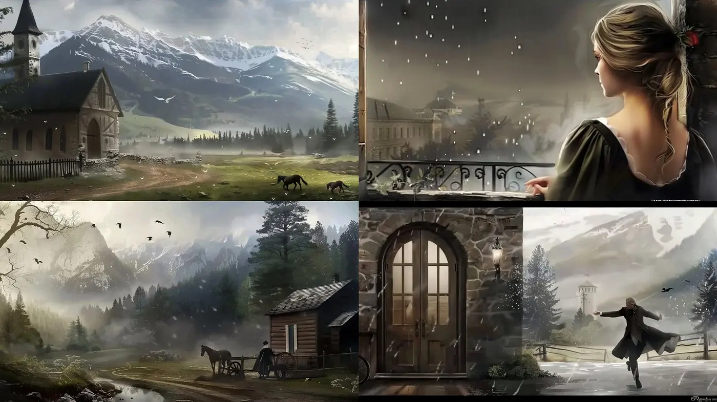 Ethereal Alpine Serenity in Monochromatic Tones - Midjourney sref style