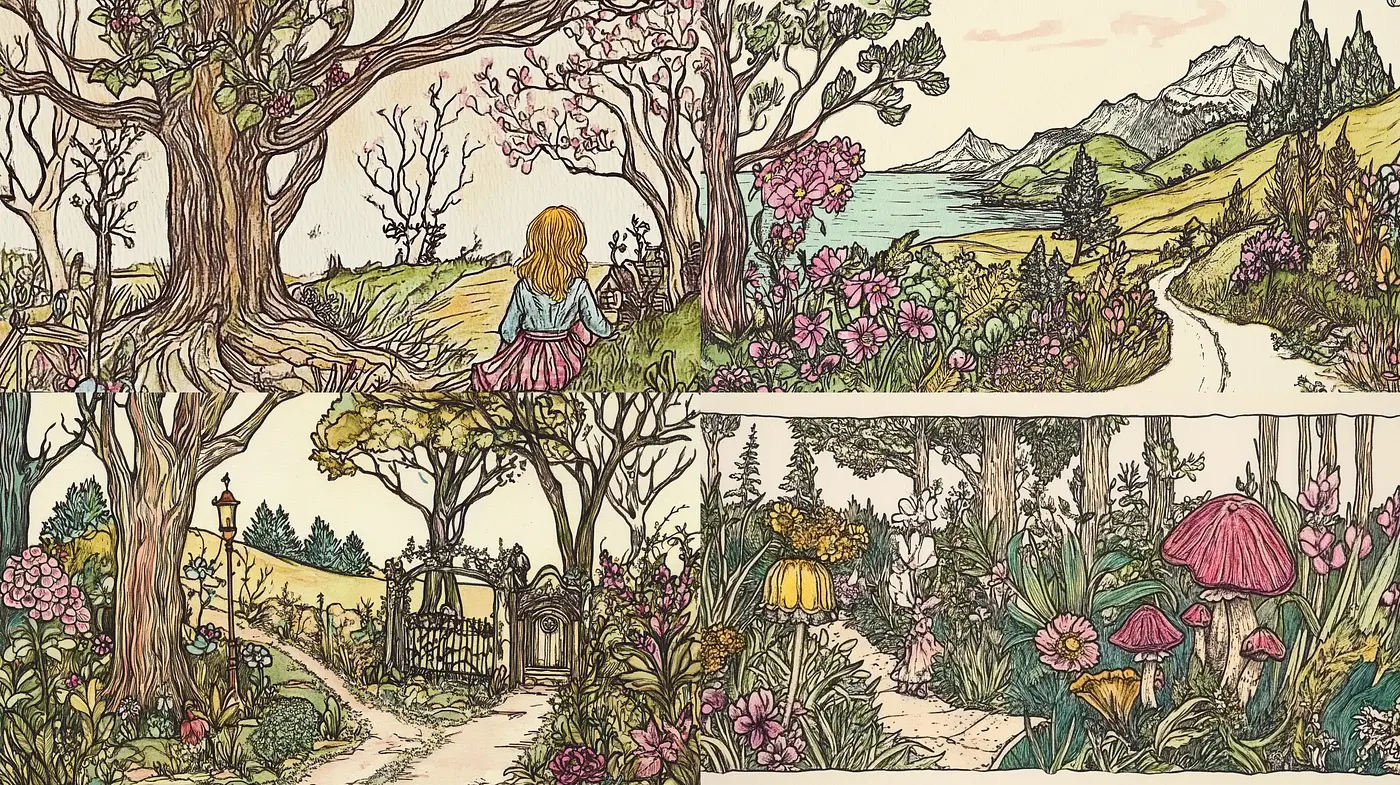 Idyllic Countryside Scenes with Whimsical Storybook Charm - Midjourney sref style