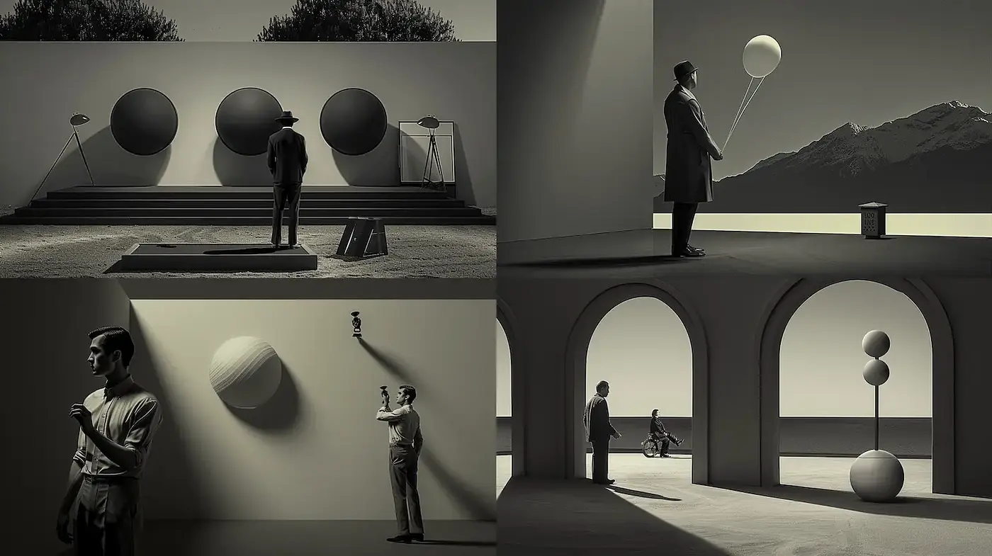 Minimalistic Surrealism with Monochromatic Elements - Midjourney sref style