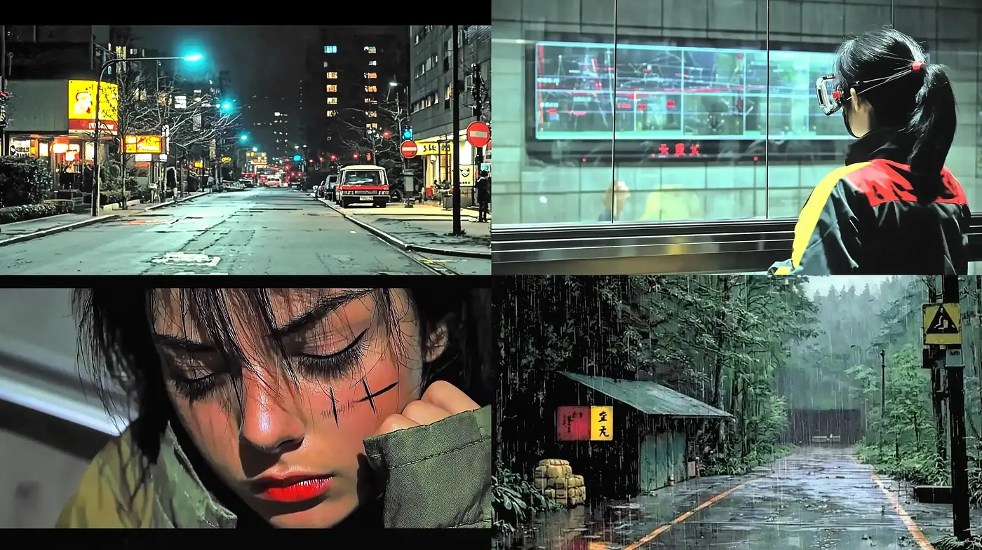 Nocturnal Urban Visions with Neon Luminance - Midjourney sref style
