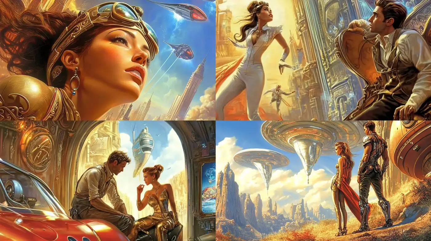 Futuristic Renaissance: Elegance Meets Innovation in a Vivid Sci-Fi World - Midjourney sref style