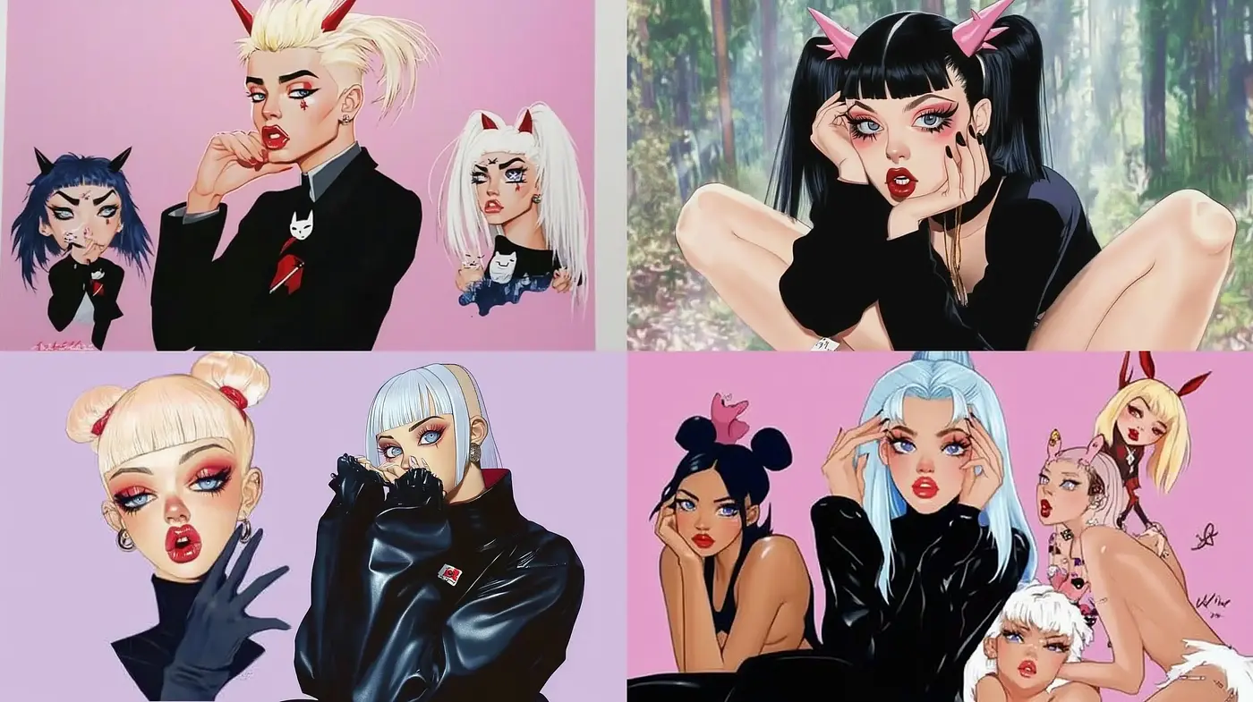 Glossy Modern Anime-esque Portraiture with a Gothic Twist - Midjourney sref style